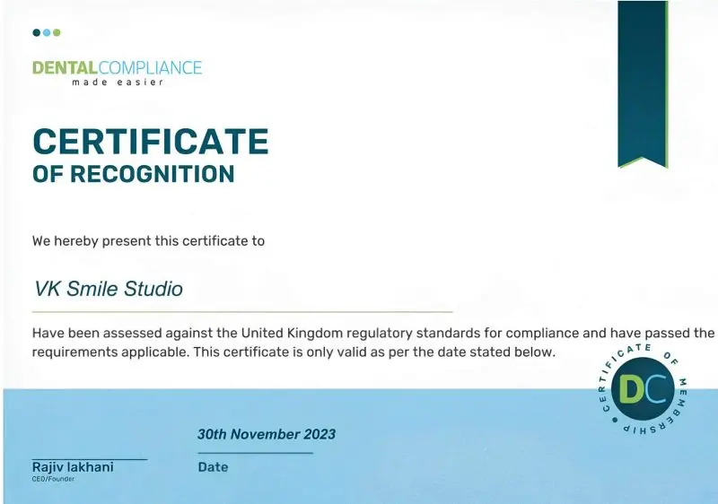 VK Smile Studio - VK Smile Studio Certificate